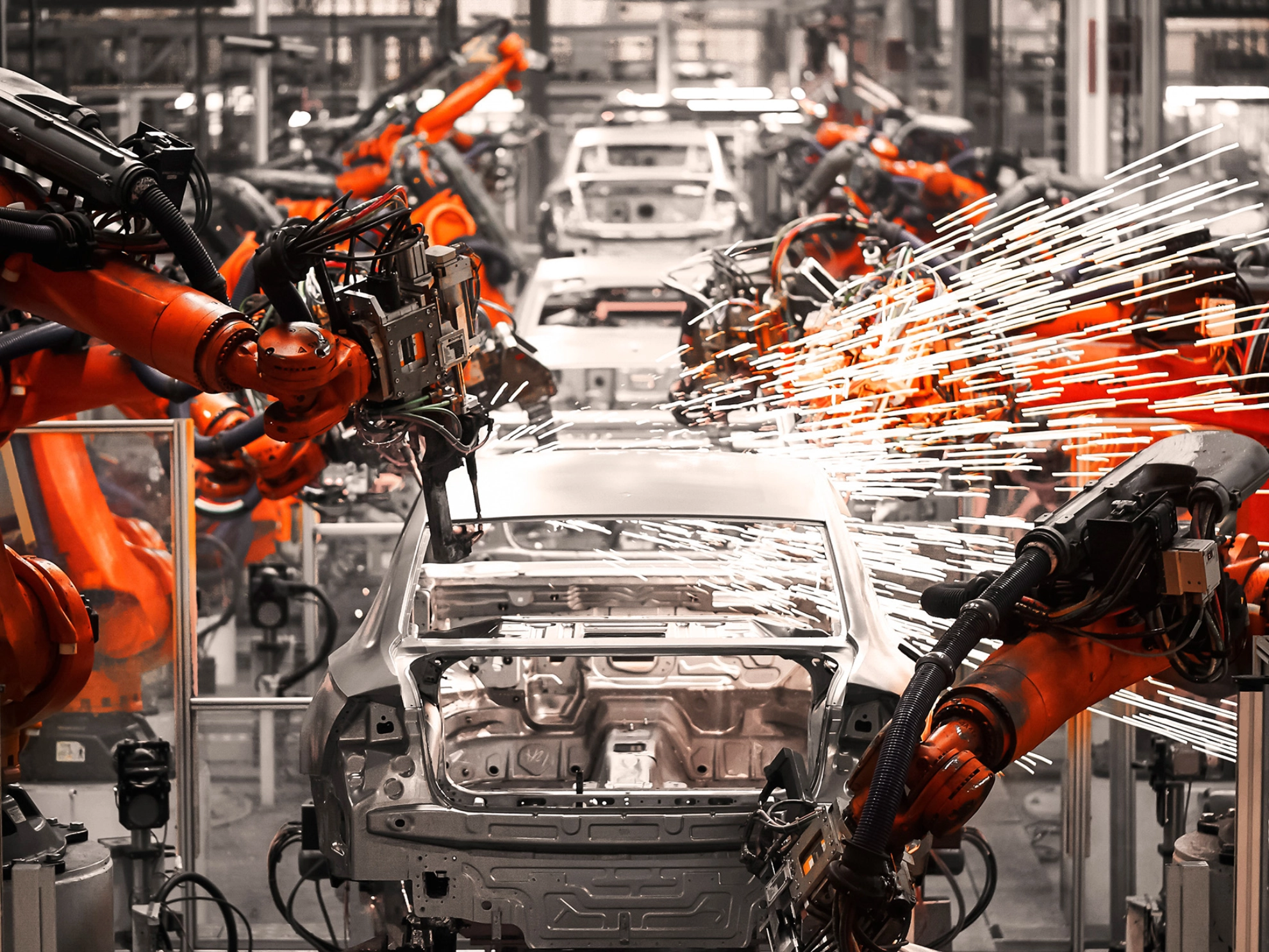 Industrieroboter schweißen Autokarosserien