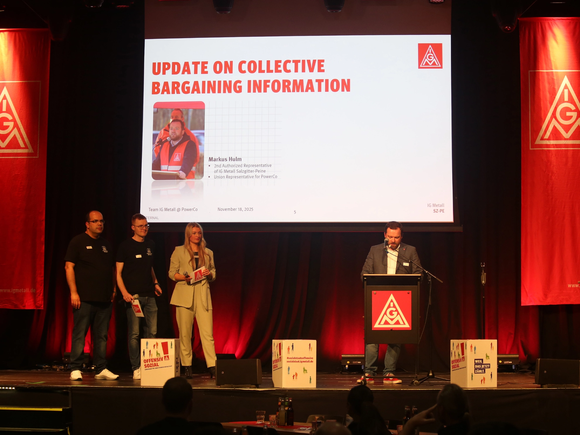Von links nach rechts (Mahdi Louchem, Pascal Grundmeier, Jessica Lautenschläger, Markus Hulm).